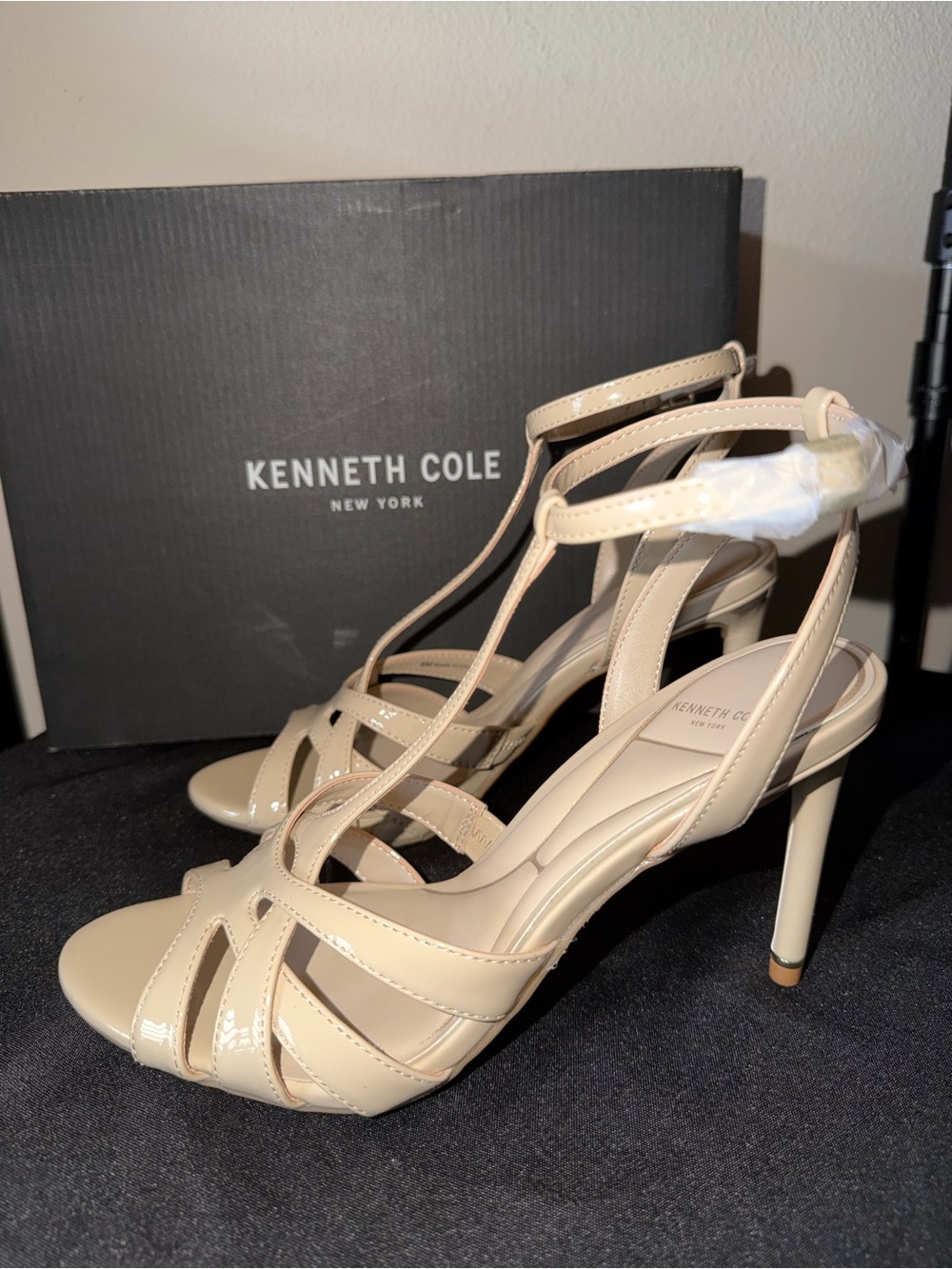 Kenneth Cole “LIONA” Nude Patent Leather Strappy High Heels